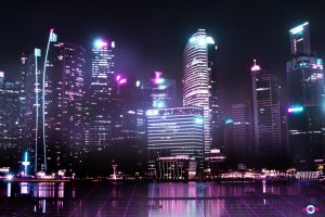 singapore cyberpunk marina bay at night